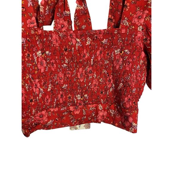 BOG Band Of The Free Small Elodie Crimson Pink Floral Ruched Puff Sleeve Top NWT - Picture 7 of 8